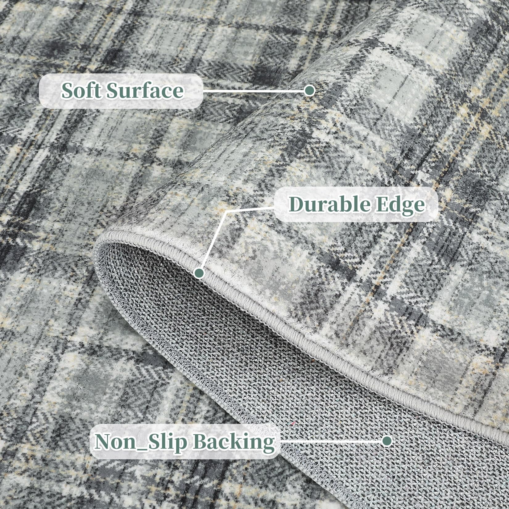 4'x6' Washable Tartan Plaid Area Rug, Non Slip Non Shedding Stain Resistant Soft Pearl Velvet Indoor Rug, Luxury Plaid Floor Mat for Living Room Bedroom Nursery Office, Green