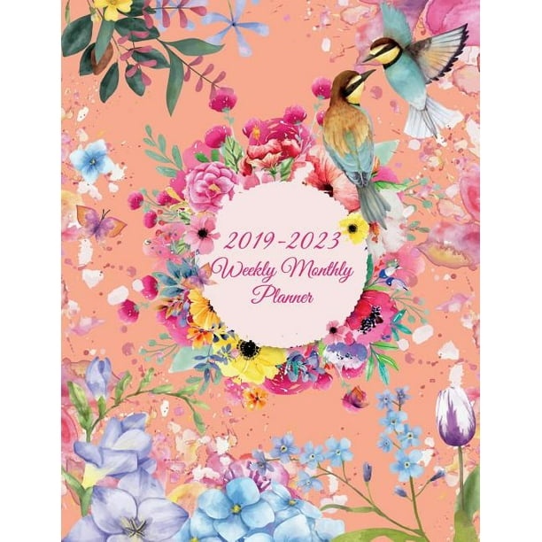 2023 Calendar Cover 20192023 Weekly Monthly Planner Pretty Flowers Orange Cover, 8.5" X 11" Five Year 20192023