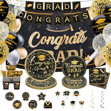 DAZLUTE 253PCS Graduation Party Decorations, Class of 2025 Graduation Paper Plates and Napkins Graduation Party Supplies Serves 24