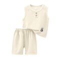 thumbnail image 5 of hengsof Boys Kids Summer Tank Top and Shorts Set, 2 Piece Set, Stylish Sleeveless Crew Neck Button Letter Print Top Elastic Waist Shorts Casual Outfit, 5 of 8