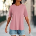 thumbnail image 2 of Ladies Tops And Blouses, Casual Short Sleeve Soild Color Round Neck Top Comfort Colors Tshirt Valentine Day Shirts For Women Green Tops Going Out Off The Shoulder Top Tunic (L, Pink) ZMTing, 2 of 4