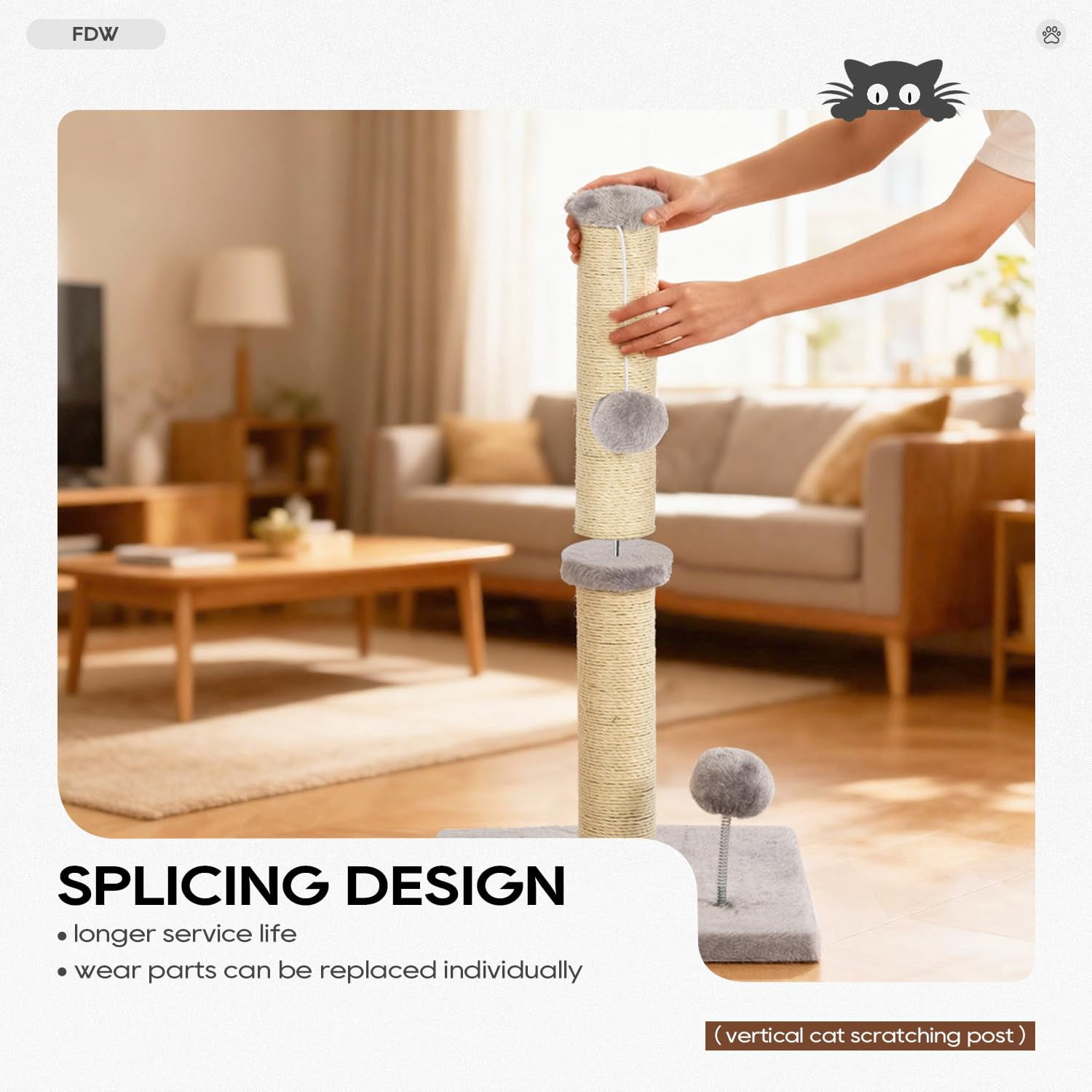 XF XINFENG 33 Inch Cat Scratching Post Cat Scratcher Natural Sisal Rope Scratch Post Trees with Hanging Ball for Indoor Cats and Adults , Gray