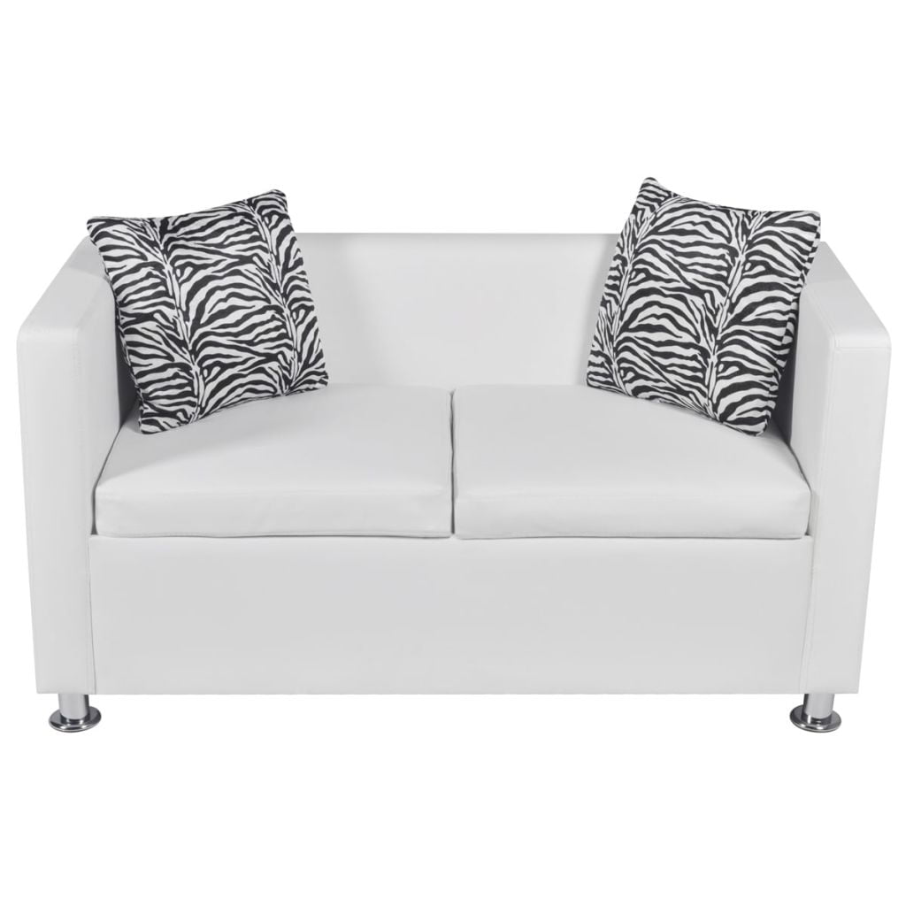 Kepooman Modern Artificial Leather Loveseat Sofa with Pillows for Living Room, White Kepooman Modern Artificial Leather Loveseat Sofa with Pillows for Living Room, White