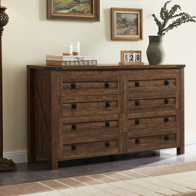 Drawers Dresser - Farmhouse Bedroom Furniture Storage Chest Organizer  Rustic Wood