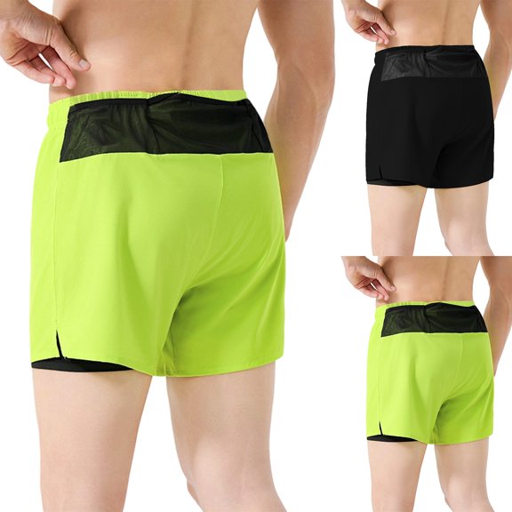 Men's 4 Inch 2-in-1 Running Shorts, Quick Dry Anti-Chafe Athletic Shorts with Compression Liner and Phone Pocket Yellow