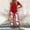 Red, variant on Pants Set for Women Short Sleeve Irregular Hem Top High-Waisted Leaf Print Capris Pants Summer Ladies Casual Matching Loungewear Outing Set