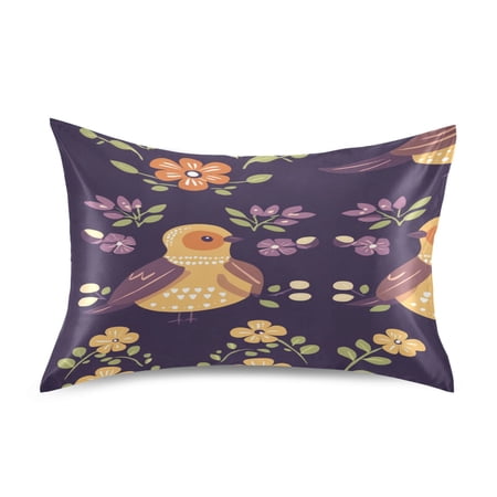Whimsical Bird Pattern Satin Pillowcase 20''x26'' Double-Sided Print Soft Wrinkle Resistant