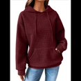 thumbnail image 1 of Sudadera con Capucha para Mujer, Informal, de Larga, con Cordón Ajustable, Estilo Waffle, Holgada, con Bolsillo Rojo Oscuro L, 1 of 10
