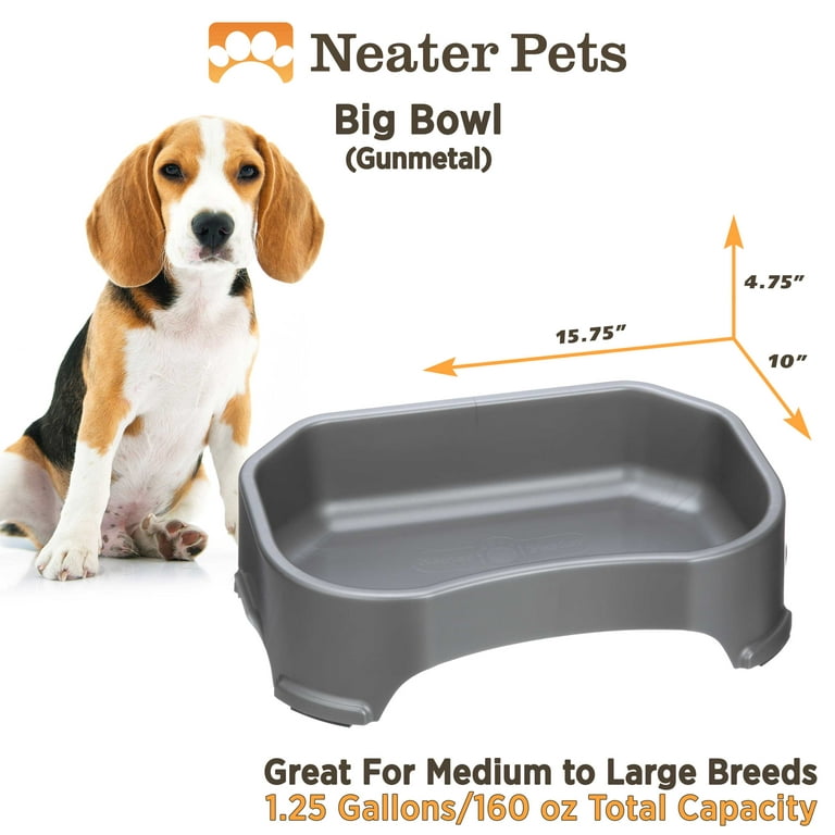 Neater Pet Brands Big Bowl - Extra Large Bowl for Cats or Small Dogs - Large Surface Area (8 Cups Capacity Gunmetal Grey)