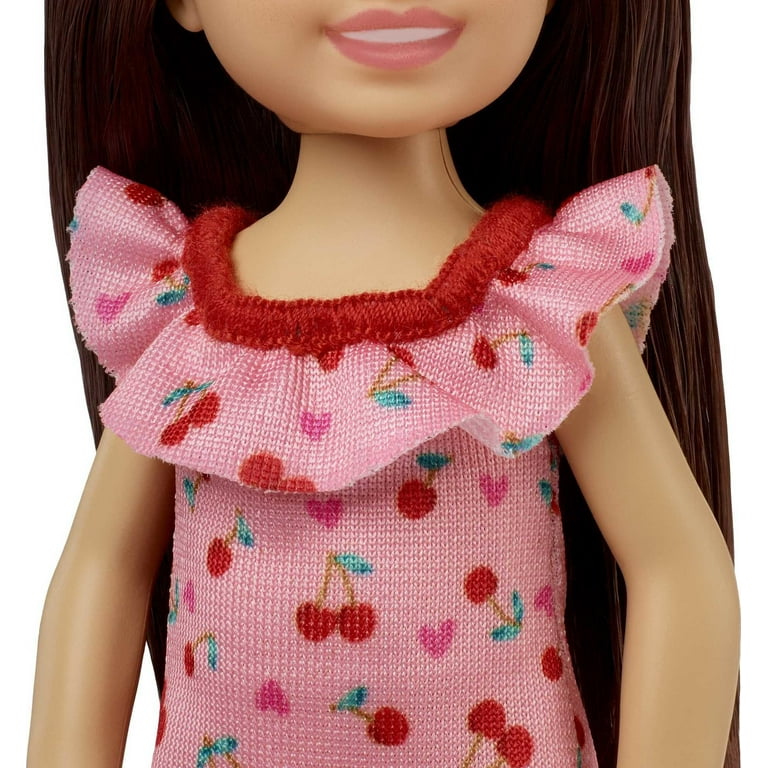 Barbie Chelsea Mini Doll in Cherry-Print Dress with Brunette Hair
