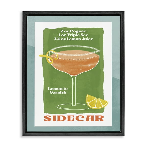 Stupell Industries Retro Sidecar Recipe Food & Beverage Painting Black Floater Framed Canvas Art Print Wall Art, 17 x 21