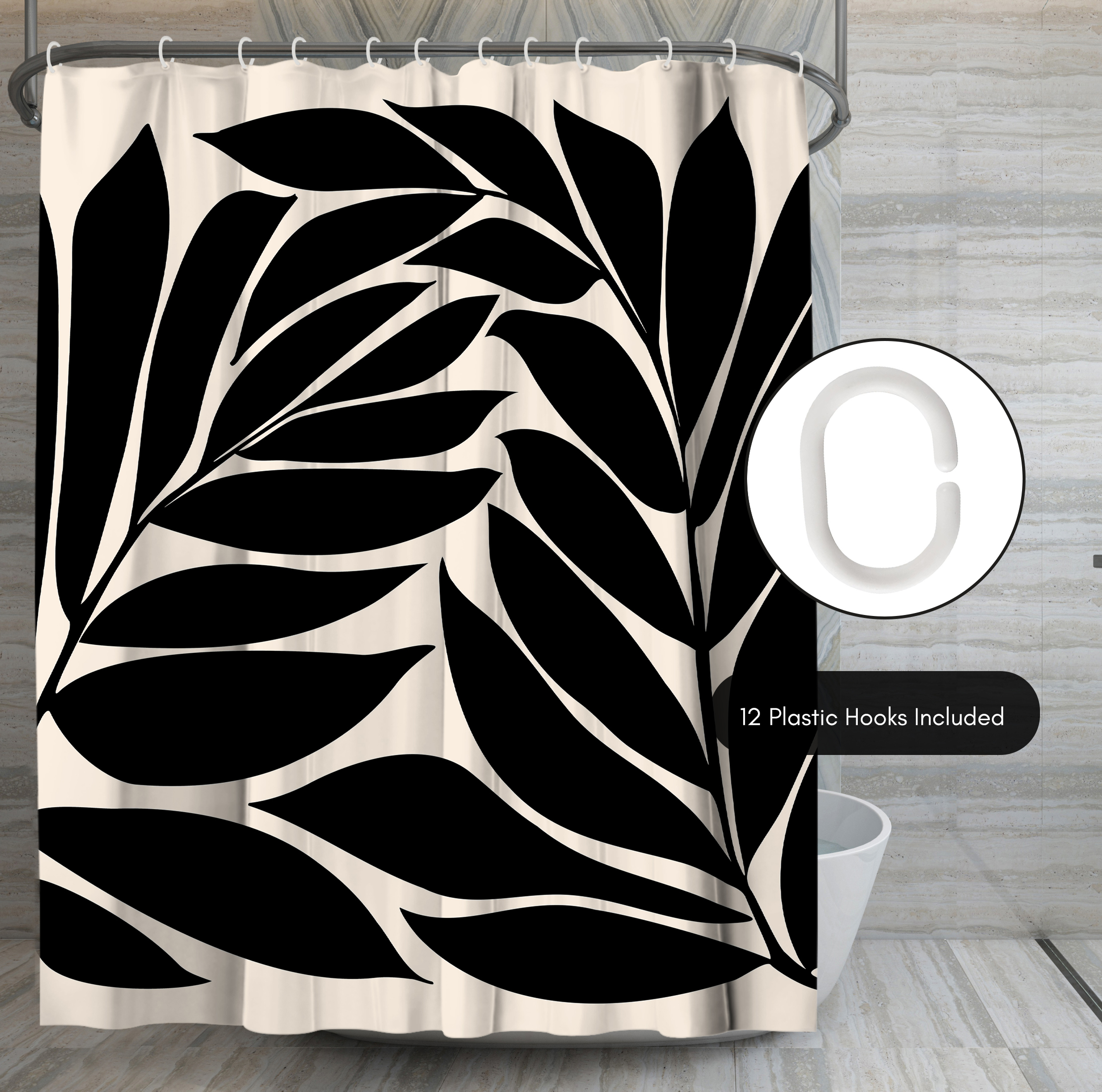 Americanflat 71x74 Black and White Shower Curtain - 100% Polyester Shower Curtain