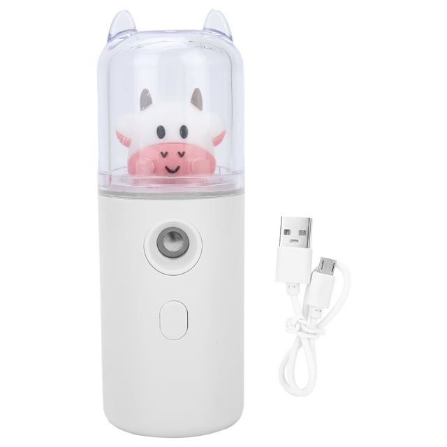 Pulverizador facial con diseño de animales de dibujos animados, portátil, para el hogar y la oficina, color blanco