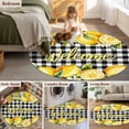 thumbnail image 5 of Round Area Rug 8 Ft, Yellow Lemons Washable Non-Slip Circle Carpet for Living Room/Bedroom, Summer Fruits Leaves Botanical Buffalo Plaid Collection Low-Profile Large Area Rugs for Indoor, 5 of 8