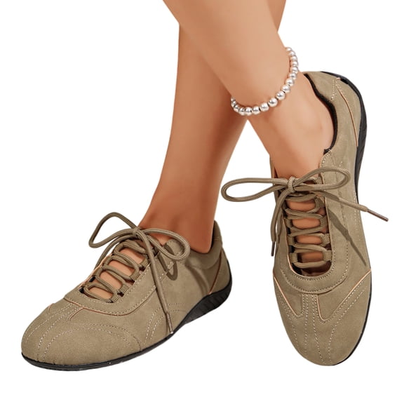 Lace Up Ballet Sneakers for Women Round Toe Sneakerina Shoes Slip On Ballerina Flats Comfortable Fashion Walking Shoes, 43