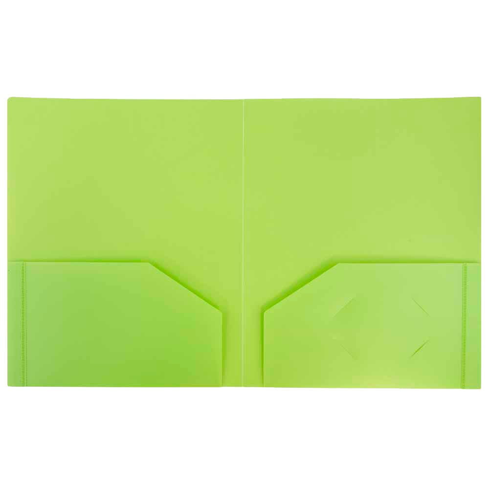 JAM Paper Heavy Duty Plastic 2 Pocket Extra Tough School Folders, Lime Green, Bulk 48/Pack