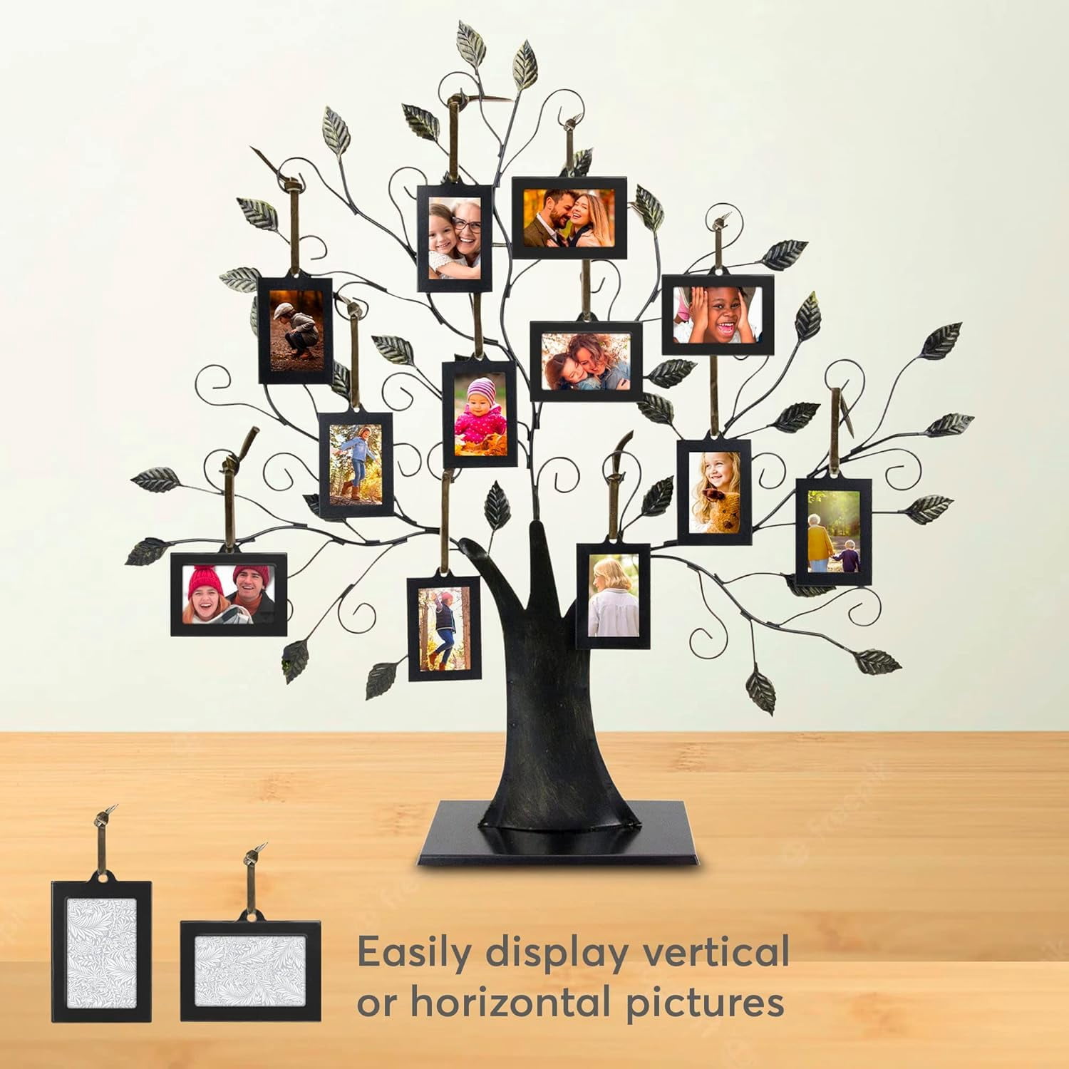 Maypes Family Tree Photo Frame Display, Brushed Bronze, 6 Hanging Picture Frames with Detachable Base