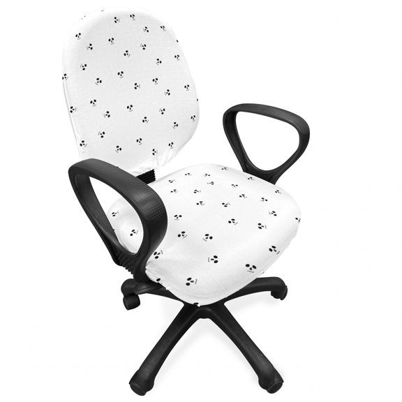 Skull Office Chair Slipcover, Skull Design Backdrop with Minimalistic Features Abstract Display, Protective Stretch Decorative Fabric Cover, Standard Size, Charcoal Grey White, by Ambesonne