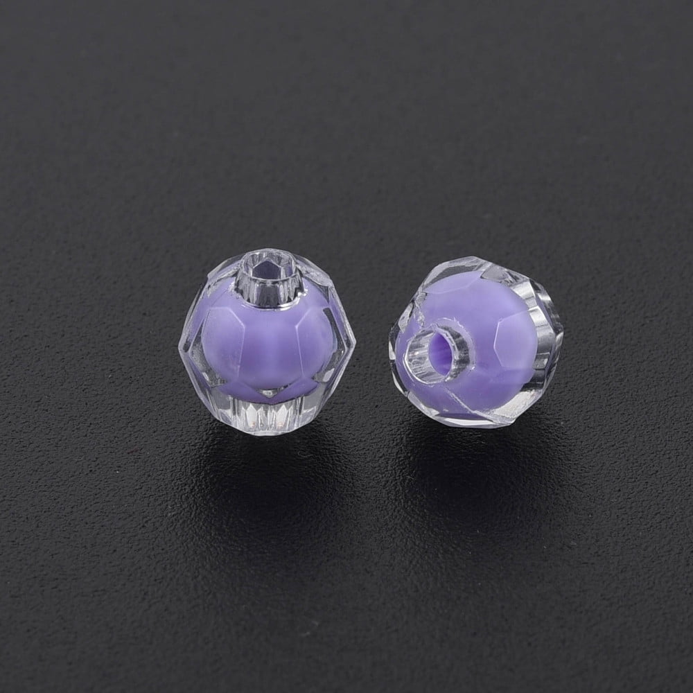 Transparent Acrylic Beads Bead in Bead Faceted Round Lilac 8x7.5mm Hole: 2mm 2000pcs/500g