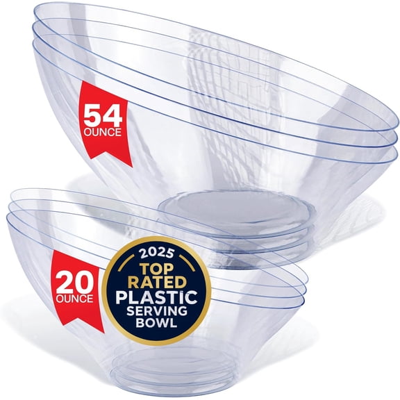 Stock Your Home 54oz Clear Plastic Serving Bowls (6 Pack) – Disposable Large Snack & Candy Bowls for Parties, Buffet, Chips, Popcorn & Salad Bar