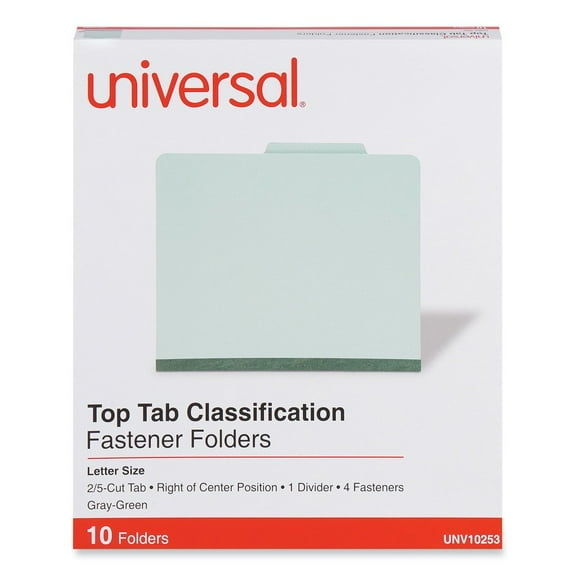 Four-Section Pressboard Classification Folders, 1 Divider, Letter Size, Gray-Green, 10/Box