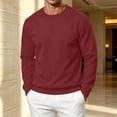 thumbnail image 5 of Mens Fleece Crewneck Sweatshirt Fashion Soft Long Sleeves Solid Color Pullover Fall Winter Thermal Comfy Casual Sweatshirt Wine M, 5 of 6
