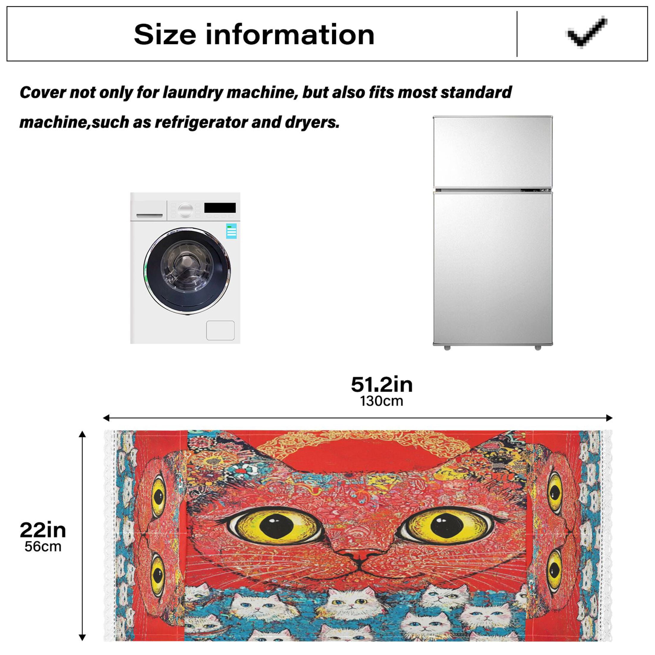 Washing Machine Cover 51.2x22in, Durable Polyester Dust Cover with Lace Trim and Side Pocket for Appliances Graffiti Cat