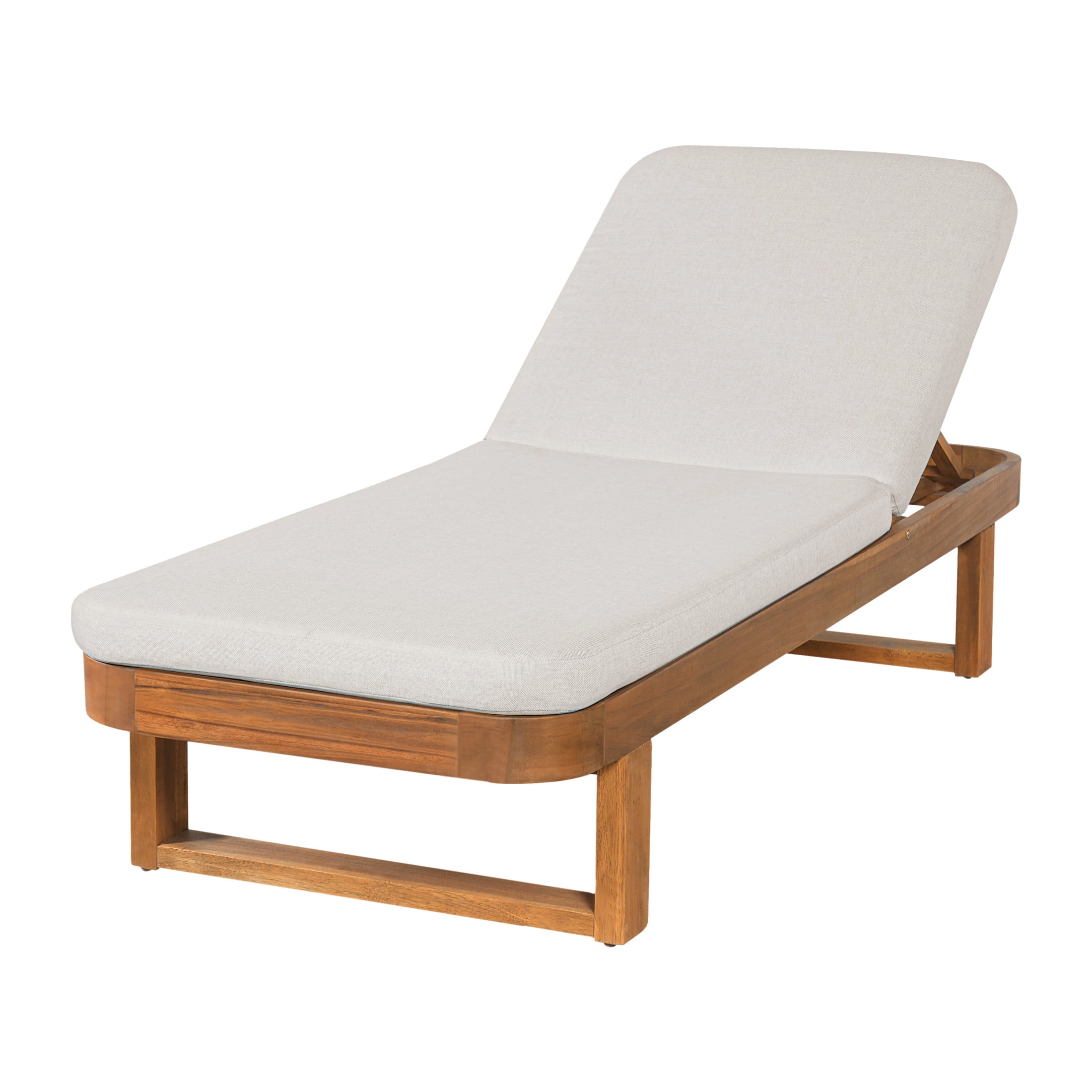 Christopher Knight Home 77" Coastal Outdoor Acacia Wood Adjustable Chaise Lounge, Sand Cushion