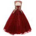 thumbnail image 2 of Girls Formal Long Pageant Dresses Prom Ball Gown Gold Lace Burgundy Tulle, 2 of 6