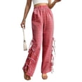 thumbnail image 3 of Womens Gingham Plaid Wide Leg Pants Y2k Lounge Pants Lace Up Loose Trousers Red XL, 3 of 9