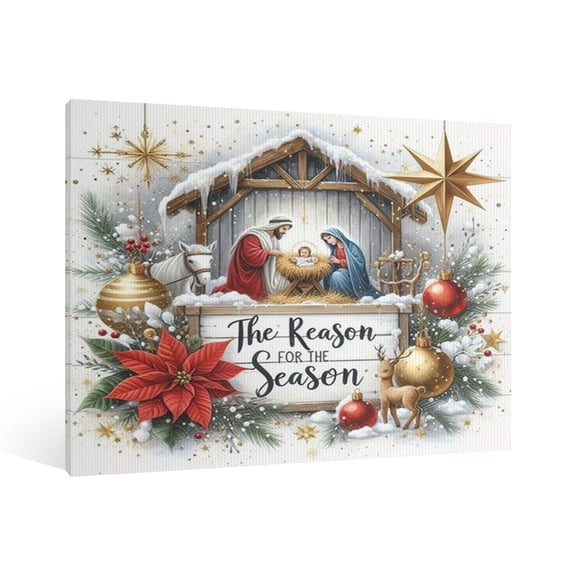 Vintage Jesus Nativity Scene Canvas Wall Art Paint , Christian Jesus Wall Art Decor,Christmas Wall Religious Artwork for Prayer Church Home Living Room,Bedroom Wall Decor Framed