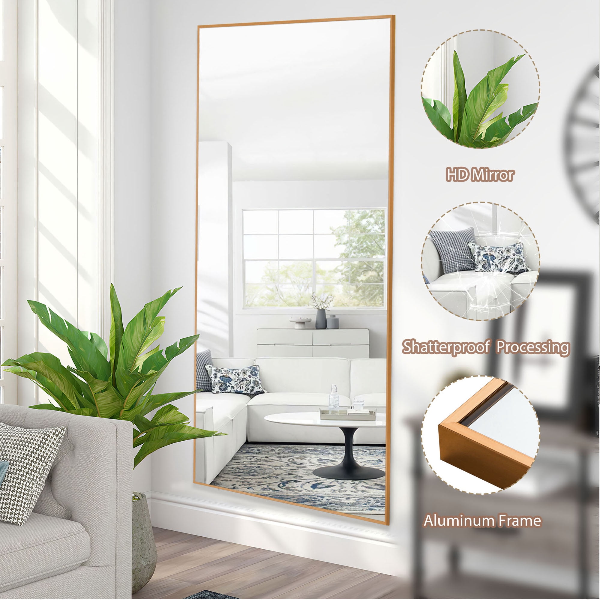 64"x22" Full Length Mirror Floor Mirror,Gold