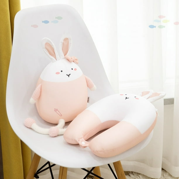 2 In 1 Neck Pillow Cute Bunny U Shape Neck Pillow Neck Support Pillow Rabbit Travel Pillow Neck Support for Camping Hiking Car Aeroplane