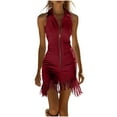 thumbnail image 3 of Feancey Western Cowgirl Dress for Women Zipper V Neck Sleeveless Mini Dresses Vintage Fringe Suede Dress Slim Fit Casual Tank Dresses Red XXL, 3 of 8