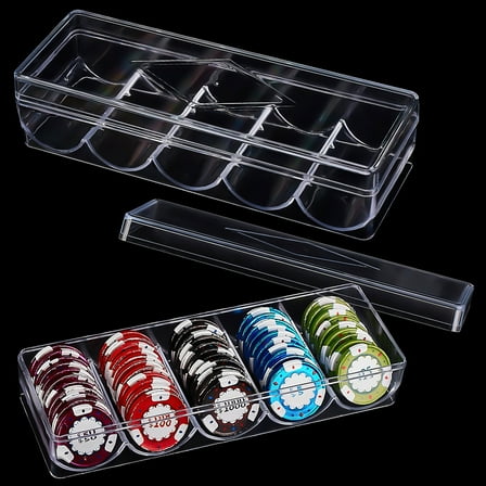 2Pcs Plastic Poker Chip Trays with Dustproof Lid Poker Game Table Accessories Rectangle Clear 69.5x201x45.5mm