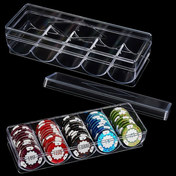 2Pcs Plastic Poker Chip Trays with Dustproof Lid Poker Game Table Accessories Rectangle Clear 69.5x201x45.5mm