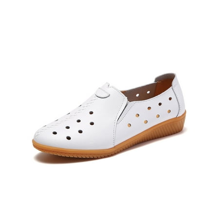 

Lacyhop Ladies Walking Shoe Comfort Flats Slip On Casual Shoes Driving Breathable Loafers Slip-Resistant Non-slip Miccasins Hollow Out White 8