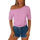 thumbnail image 5 of Crop Tops para Mujer, Playeras Cortas Oversize de Color Sólido de un Hombro hasta el Codo, Playera Casual de Verano, Rosas XXL, 5 of 6