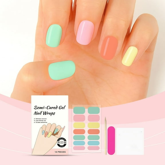 Nail Stickers Full Wraps UV Semi Cured Gel Nail Polish Strips, Self-Adhesive Gel Nail Art Decals for Women Girls, Gifts Stocking Stuffers for Women