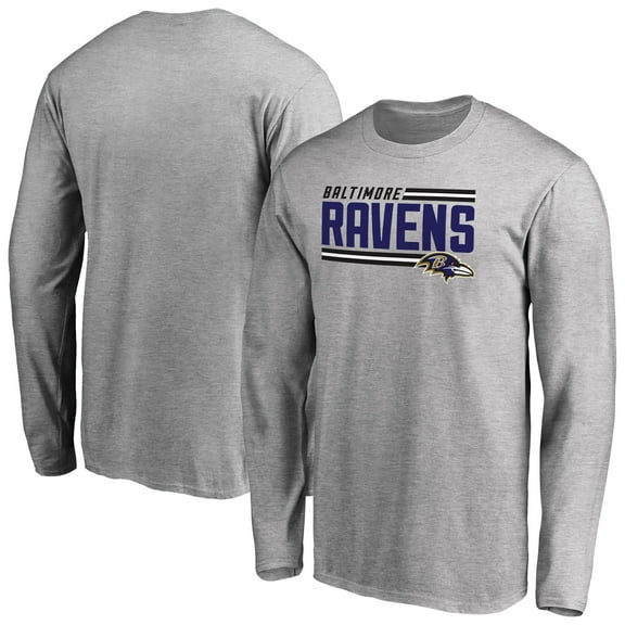 Men's Ash Baltimore Ravens Iconic Collection On Side Stripe Long Sleeve T-Shirt