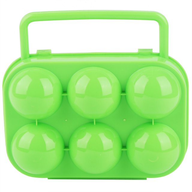 Bandeja organizadora de huevos de color verde con asa y capacidad para 6 huevos