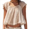 thumbnail image 3 of Blusa de Encaje Transparente Estilo Bohemio con Volantes y Lazo Frontal para Mujer, Estilo Babydoll Bordado Y2K, con Botones y Mangas . M, 3 of 8