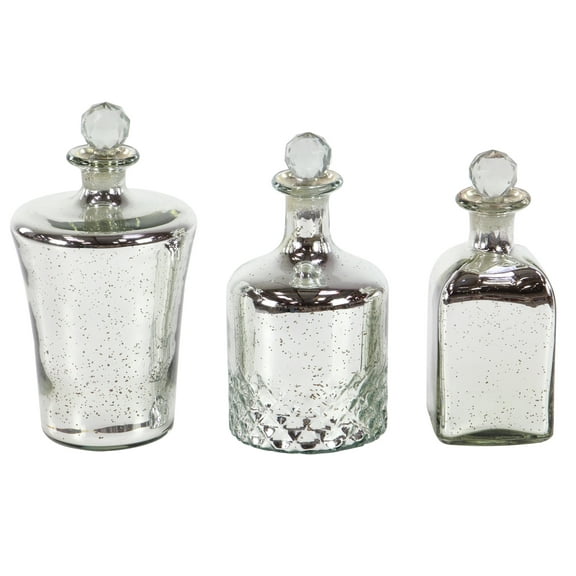DecMode 9", 10", 11"H Silver Glass Decorative Jars, 3-Pieces