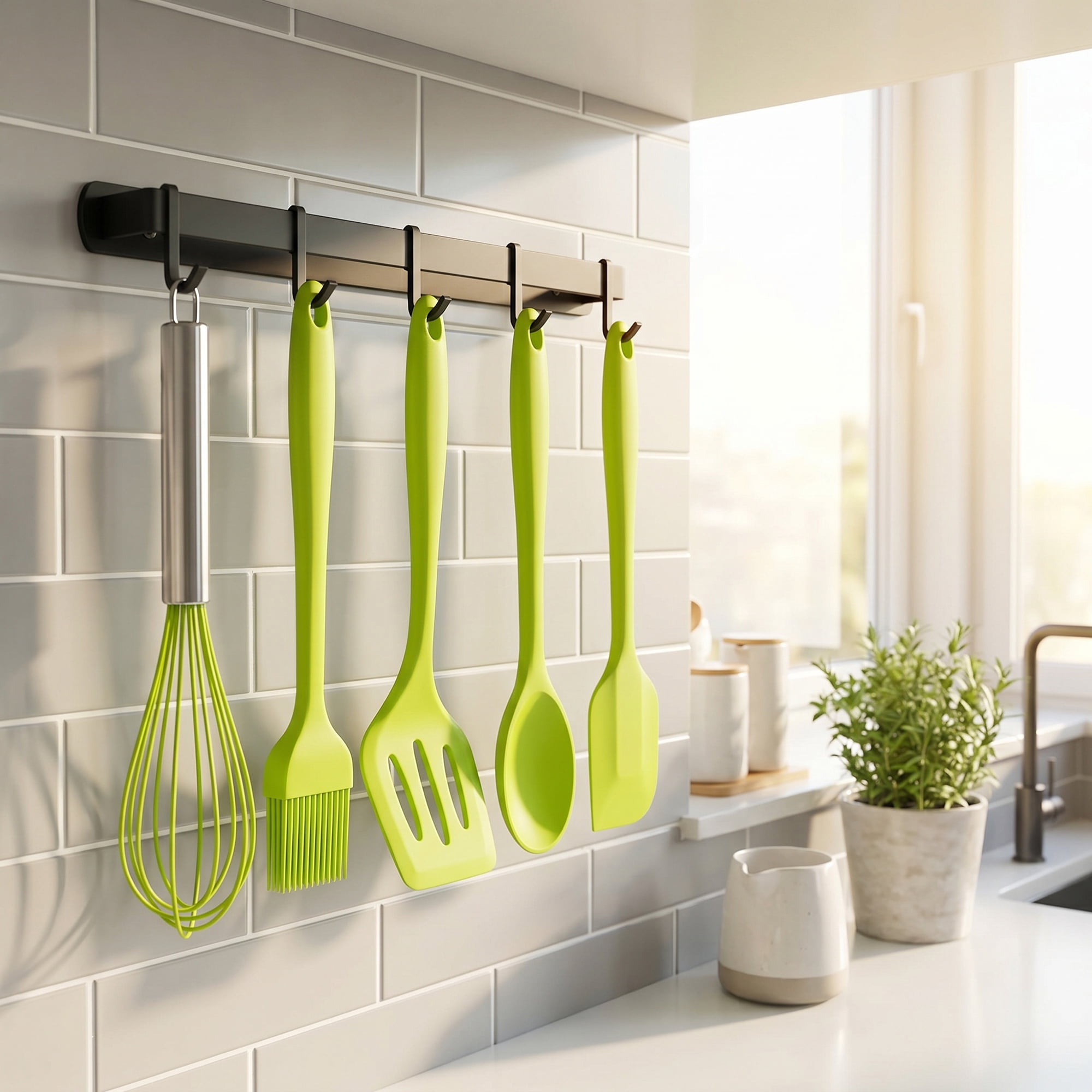 Unique Bargains Spatula Set Heat-Resistant Cooking Utensils Green 5Pcs