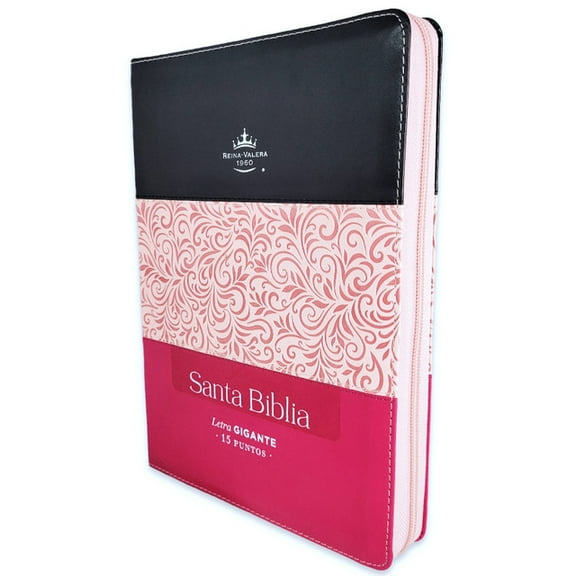 Biblia Con Cierre Letra Gigante 15P RV1960 Imit Piel Tricolor Negro, Rosa Y Fucsia