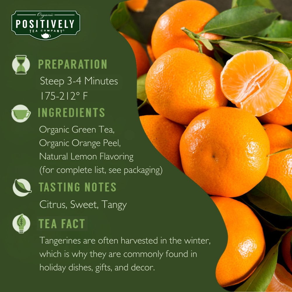 Positively Tea's Organic Green Tangerine, Green Tea Bags, 120 CT Tea Bags 6 Boxes
