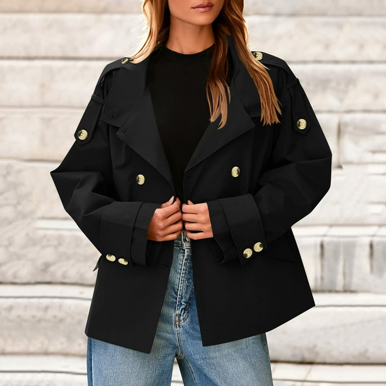 Coats for Women Trench Coat Stand Collar Oversized Double Breasted