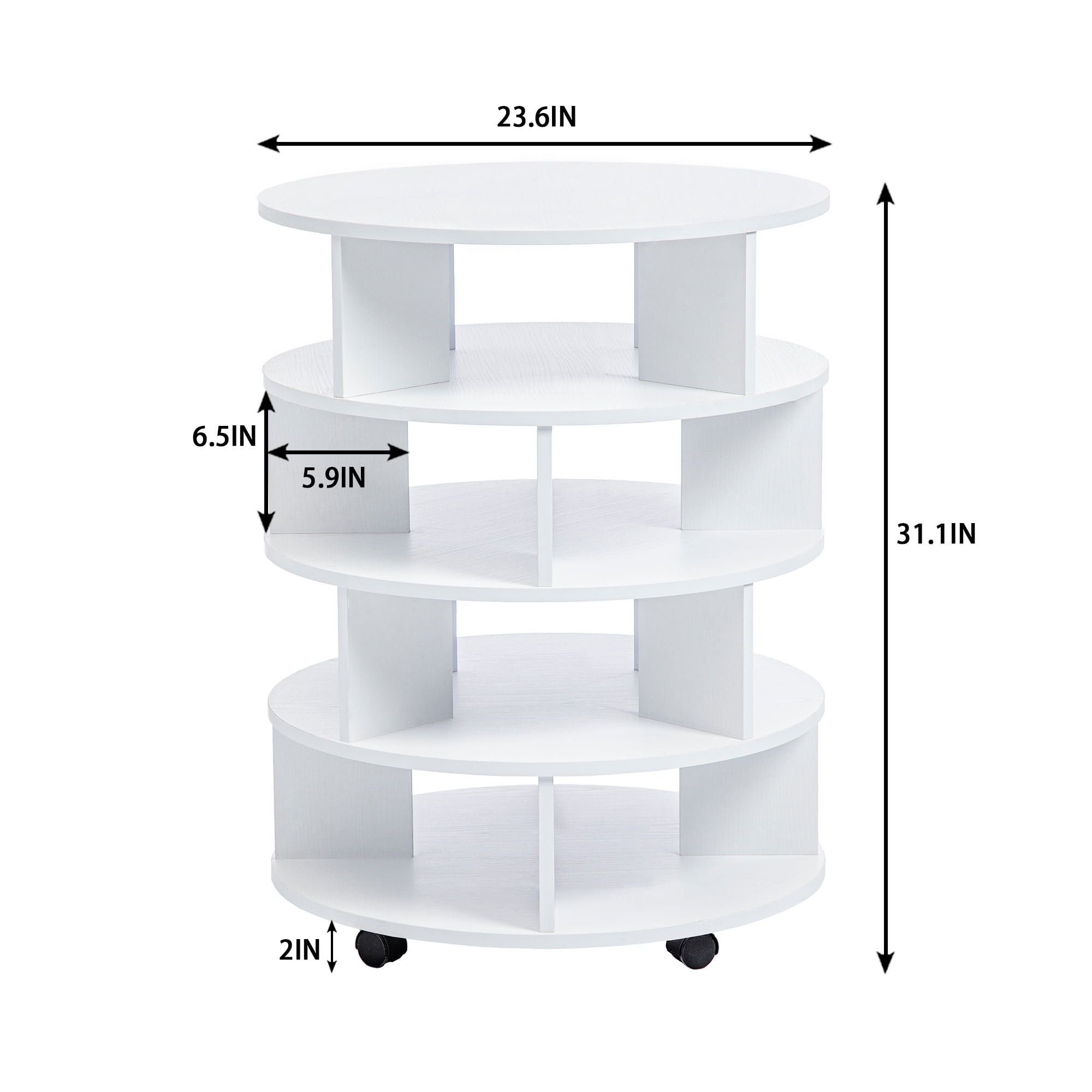 Pilaster Designs Furinno Revolving 4 Tier Shoe Storage Rack Carousel Organizer, White Wood, Contemporary