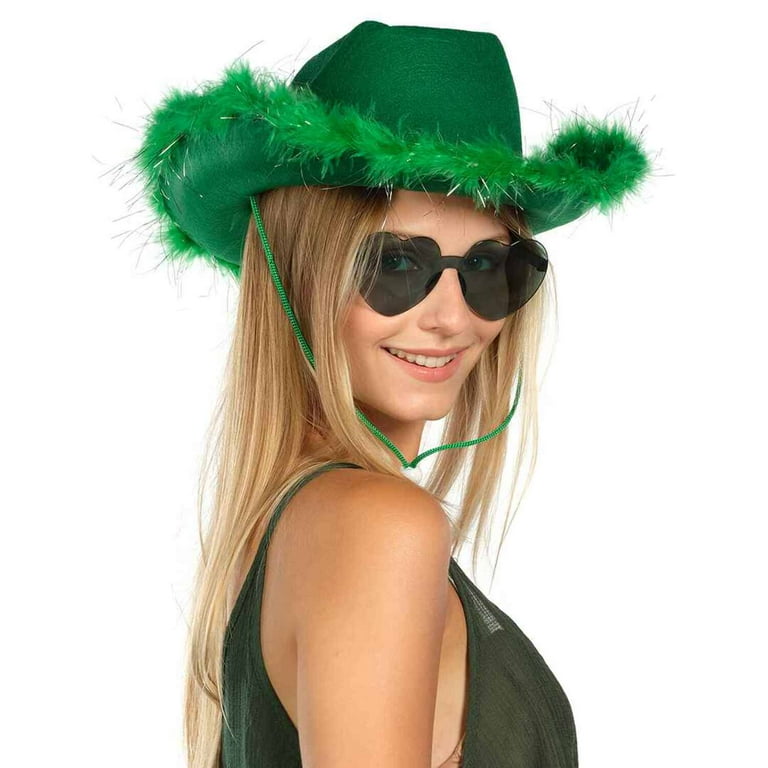 Funcredible Green Cowgirl Hat with Glasses Halloween Cowboy Hat