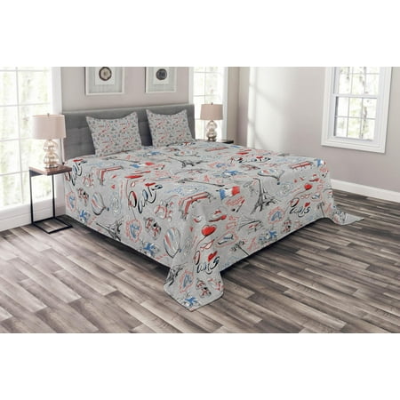 Paris Bedspread Set France Themed Image With French Flag Dogs